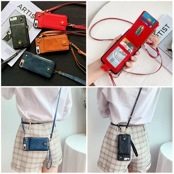 

Luxury Card Holder Crossbody Wallet Case for Samsung Galaxy Note 10 Plus S20 Ultra S10 S20 Plus Neck Shoulder Strap Cord Cover