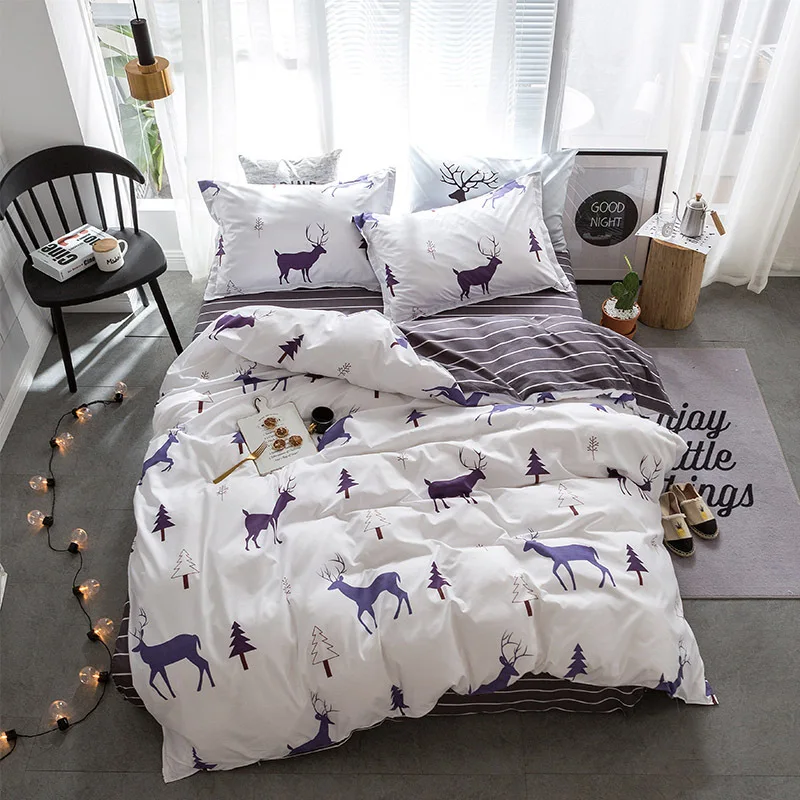 

2018 New Bedding set Reindeer duvet cover set Fashion bed sheet white AB side bed linens 5 size Adult bed linens bed cover 4pcs