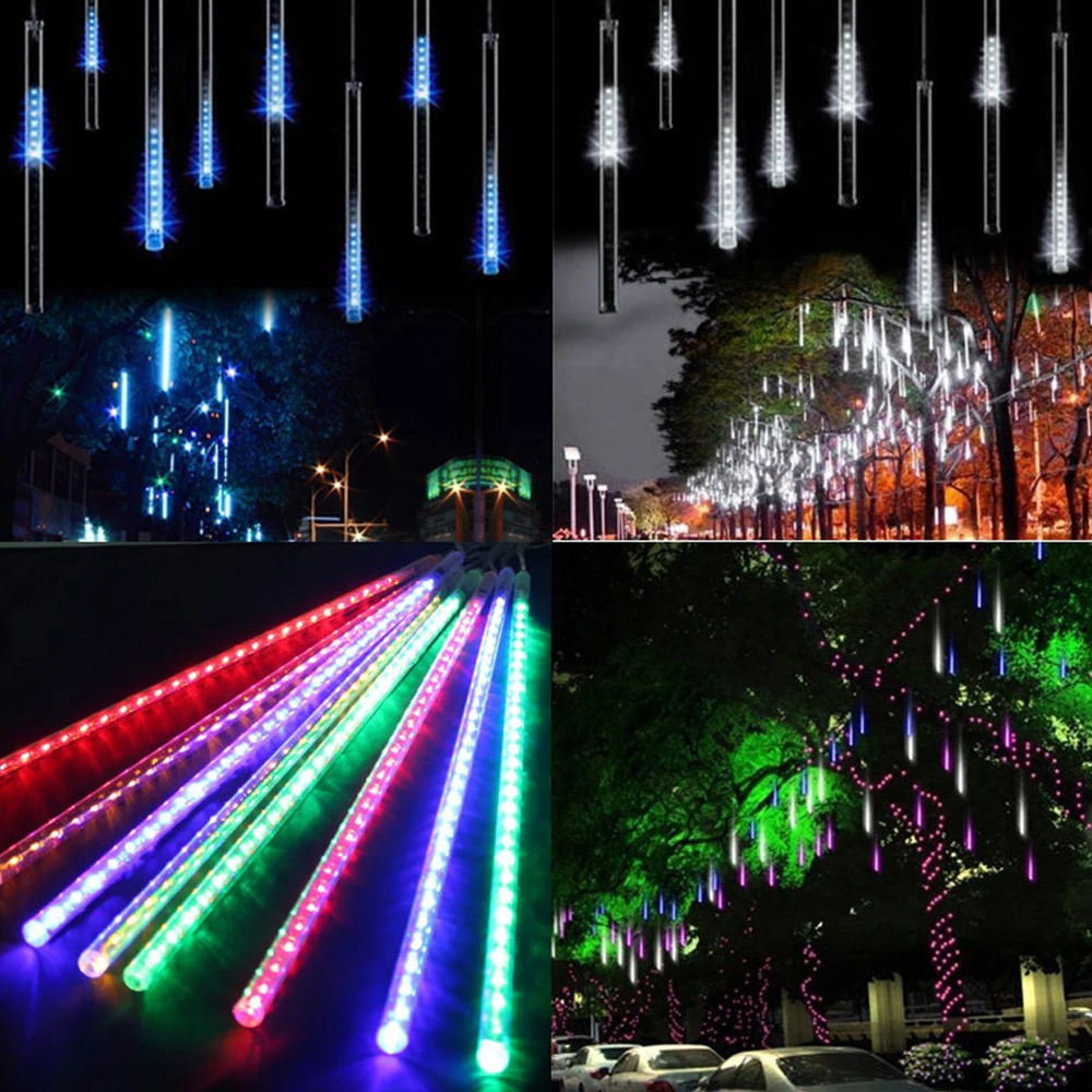 New Year 30-50cm Outdoor Meteor Shower Rain 8 Tubes LED String Lights Waterproof For Tree Christmas Wedding Party Decorat Lamp 3
