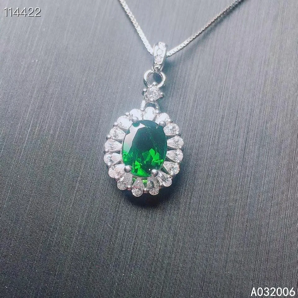 

KJJEAXCMY fine jewelry 925 Silver inlaid Natural diopside Gemstone luxury necklace ladies pendant support check