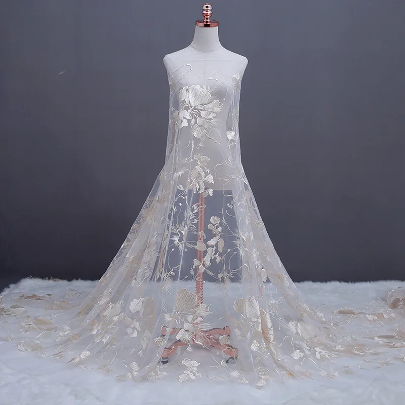 Кружевная ткань Новая легкая марлевая кремовая вышивка аксессуары для одежды дизайнерские Diy женские платья материал кружева 90x130 см