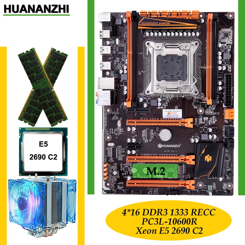Идеальный компьютер HUANANZHI deluxe X79 LGA2011 Материнская Плата ЦП Xeon E5 2690 C2 ОЗУ 64 ГБ (4*16 Гб)
