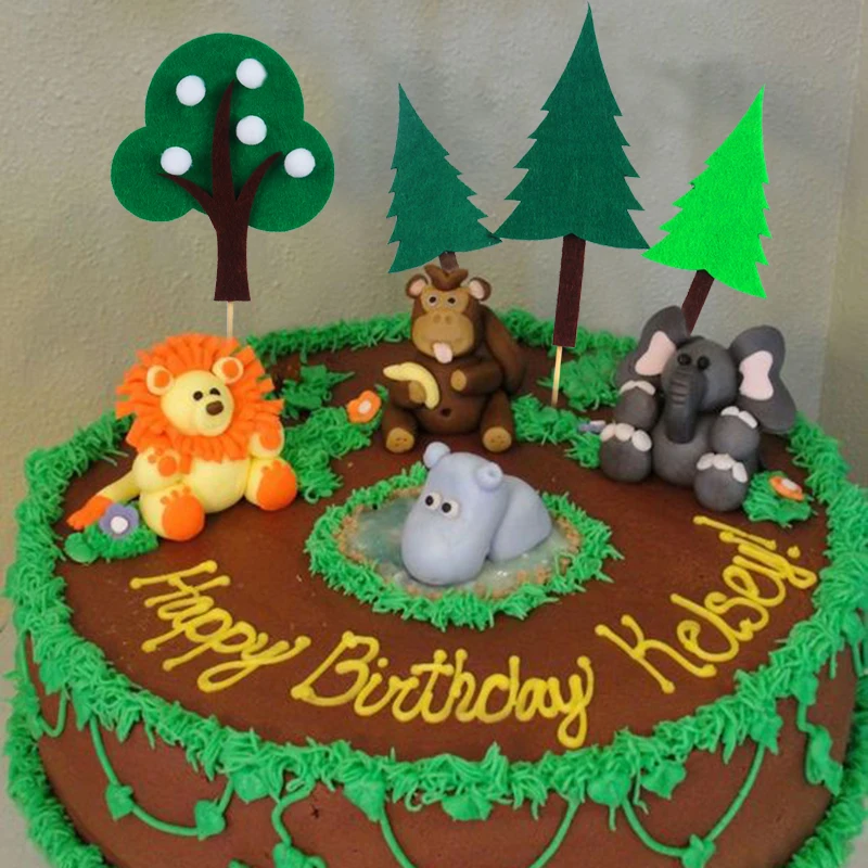 

Jungle Party Green Tree Cake Topper Birthday Party Decorations Kids Artificial Plant Tree Topper Baby Shower Animal 1st Birthday