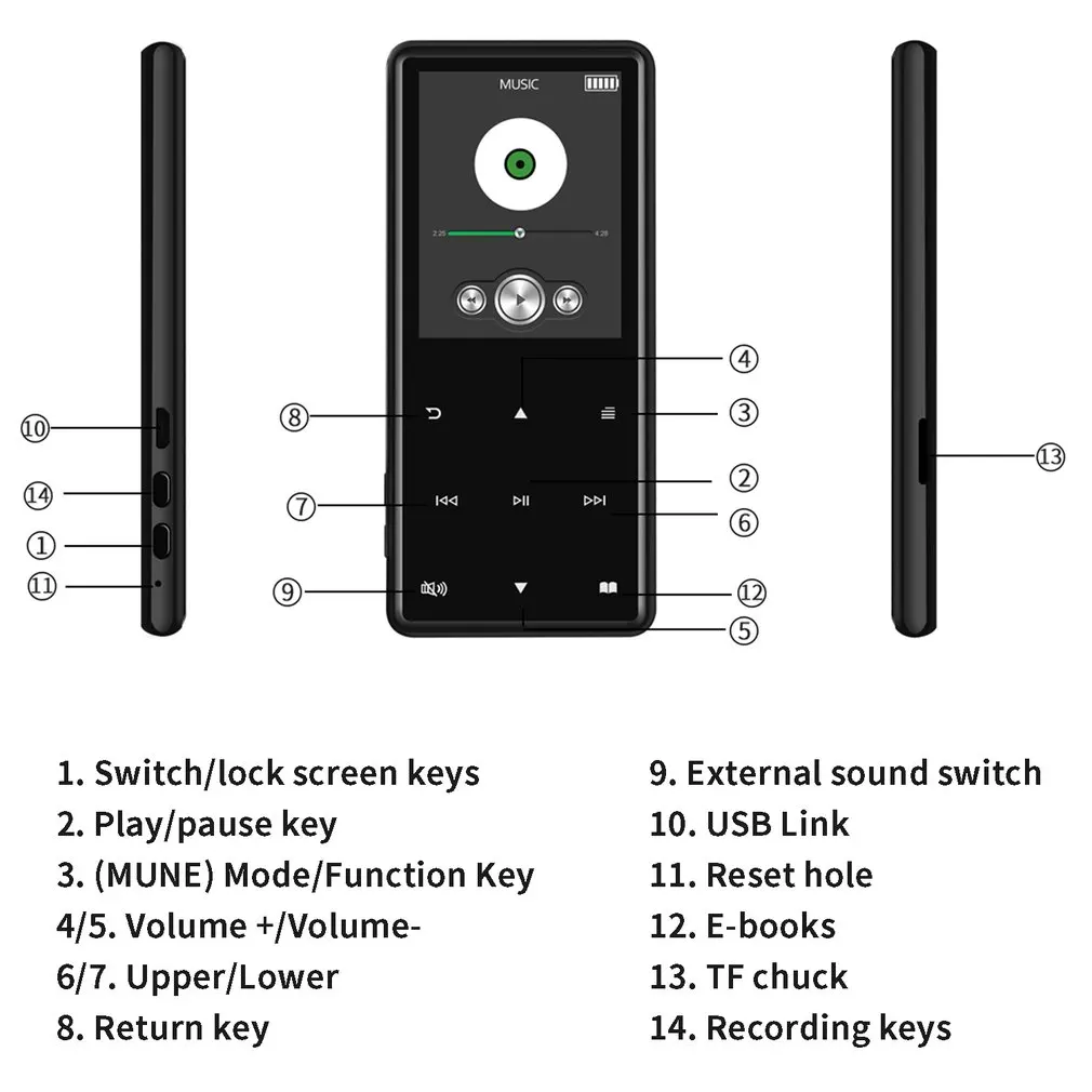 X2 MP4 vedio-плеер с громкоговоритель Bluetooth экран и встроенный 16 ГБ Портативный MP3 walkman с FM/запись