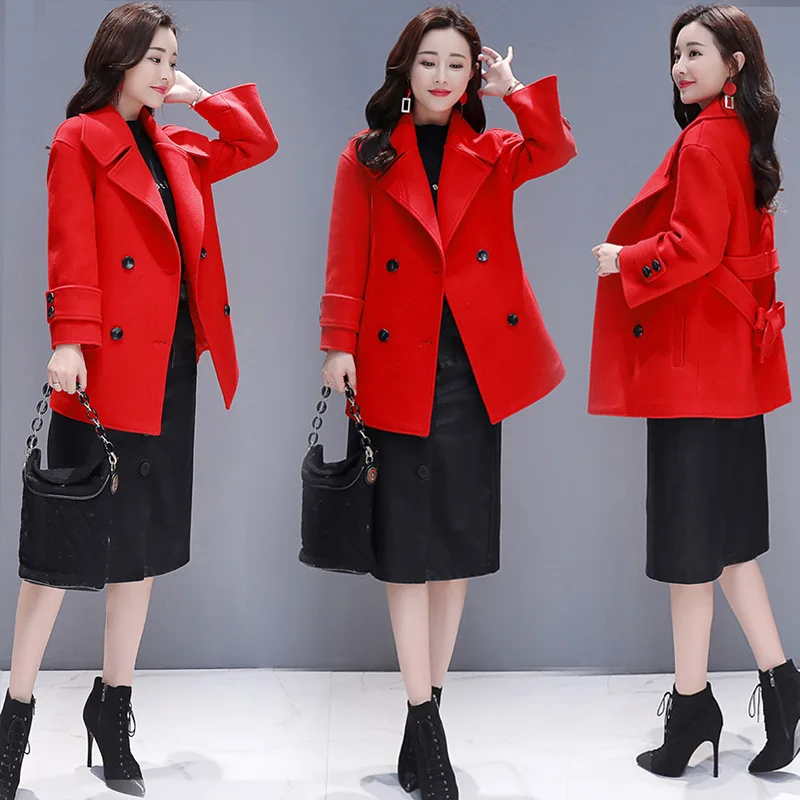 

Solid Color Fold-down Collar Fashion Slim Fit Simple Solid Color Short Elegant 2019 Autumn And Winter Short Woolen Jacket