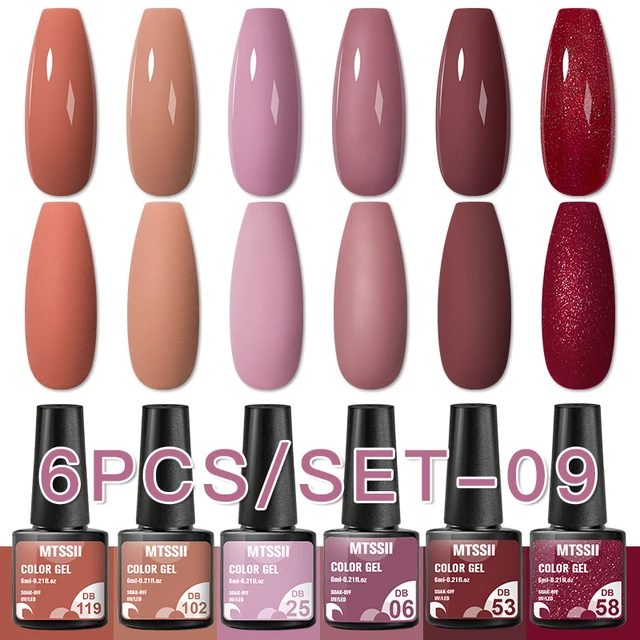 Mtssii 10Pcs/set Color Gel Nail Polish Set 100 Colors Semi Permanent UV Led Gel Varnish Soak Off Nail Lacquers Base Top Coat ZH15188 6PCS
