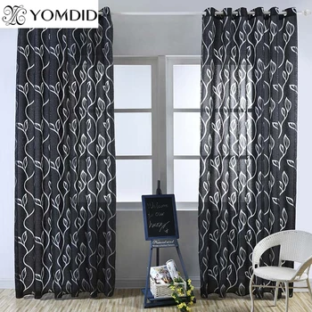 

Black Coffee Curtain Rod pocket/Grommet Top Process Curtain For Living Room/Hotel/Office Leaves Rattan Pattern Blinds Curtain