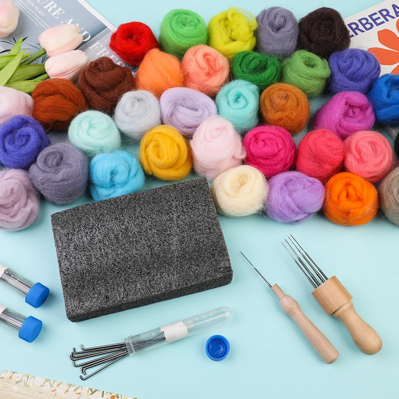 LMDZ 24/45 Colors DIY Wool Felt Kit Handmade Needle Felting Kit Starter Pack Felting Fabric Materials Accessories