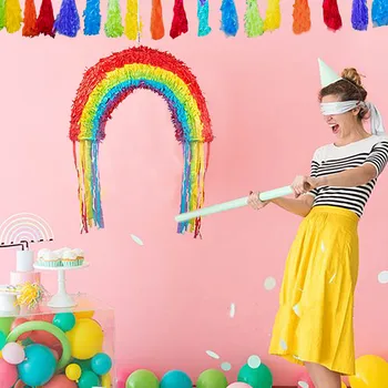 

Rainbow Shape Pinata Colorful with Tassel Birthday Party Decorations Confetti Fillings Candy Container Beating Props Event Decor