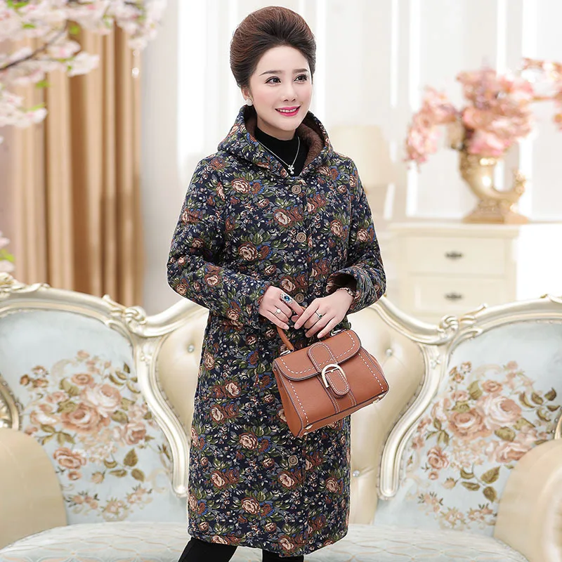 

Middle-aged Women's Mid-length Thick Cotton-padded Clothes Mom Fall And Winter Clothes Coat Cotton-padded Jacket 2018 New Style
