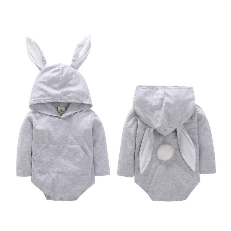Pudcoco 0-24M Baby Hooded Rompers Infant Baby Kids Boys Girls Jumpsuit Rabbit 3D Ear Fur Ball Clothes One-Piece Outfit