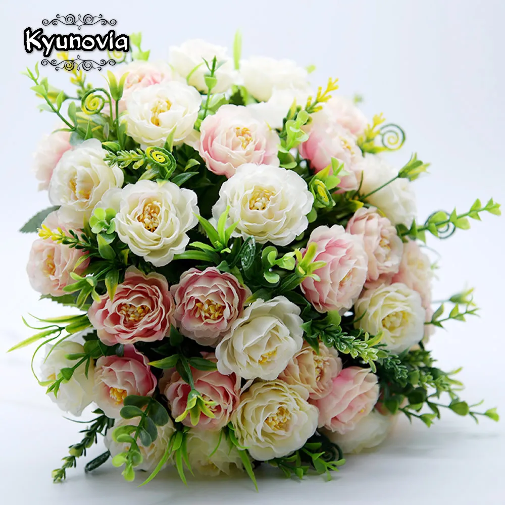 Kyunovia цветы невесты розовый свадебный букет Искусственный цветок buque casamento Свадебный букет для украшения свадьбы FE94