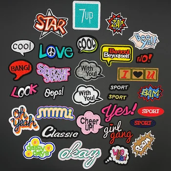 

LOVE COOL SPORT BOM Patches Letters Embroidered Iron on badges Handmade Fabric Sticker for clothing Jacket DIY Applique