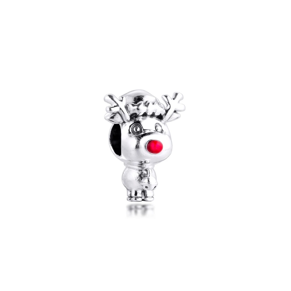 

Шарм Rudolph с красным оленем, подвеска для оригинального браслета змеиной цепочки для женщин, ювелирные изделия из стерлингового серебра 2020 пробы «сделай сам», зимние бусины