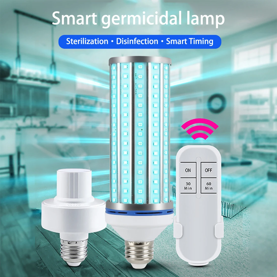 

Remote Control timing 60W UV Disinfectant Light E26/E27 Germicidal LED Bulb UVC Light Bulb LED Killing Virus Mite Bacteria