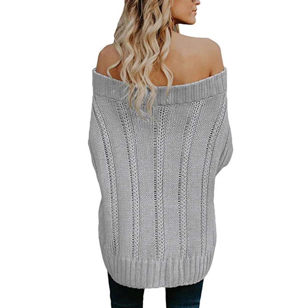  Off Shoulder Loose Slash Neck Sweater Pullover Blouse