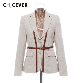 

CHICEVER Patchwork Strap Hit Color Blazers Women Notched Collar Long Sleeve England Style Suits Female Fashion Clothing 2020