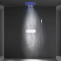 Stainles Steel 304 16inch 40cm Square Bluetooth Music LED Shower Head Panel Set Spray Rainfall Steam Thermostatic Mixer Faucet 2