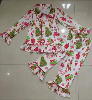 

baby Christmas autumn winter new cotton boys and girls set Santa printed baby Unisex children's Pajamas Set