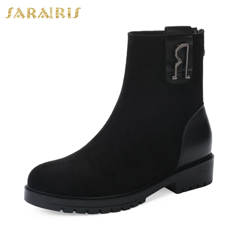 

Sarairis New Autumn Winter Add Fur Booties Elegant Platform Ankle Boots Women 2019 Concise Low Heels Shoes Woman 32-43