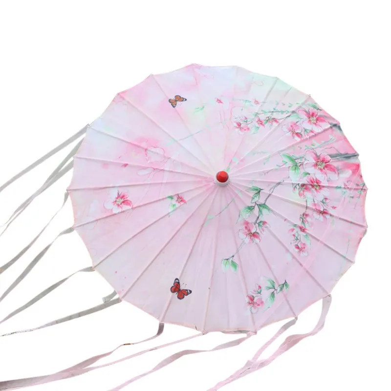Китайский бумажный зонтик, декоративный зонтик для танцев, женский костюм, реквизит для фотосессии, зонтик с кисточками, Свадебный декор - Цвет: Pink streamer