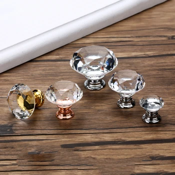 

20-40mm Diamond Shape Design Crystal Glass Knobs Cupboard Drawer Pull Kitchen Cabinet Door Wardrobe Handles Hardware