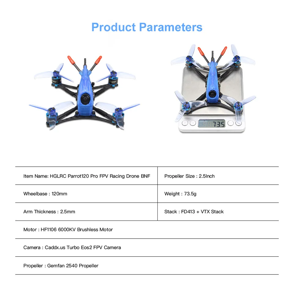 HGLRC зубочистка Parrot120 Pro 2-3S микро FPV гоночный Дрон PNP BNF 120 мм Колесная база F411 управление полетом 13A 4в1 ESC 1106 6000KV