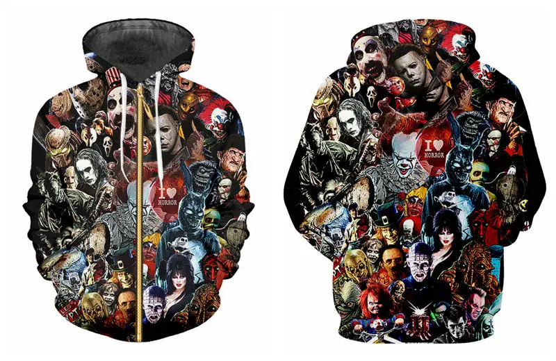 zip up hoodie S-7XL На Заказ Новинка Джокер 3d принт ужас молния Толстовка для мужчин и женщин с длинным рукавом на молнии толстовка с капюшоном унисекс повседневные спортивные костюмы - Цвет: zip up hoodie