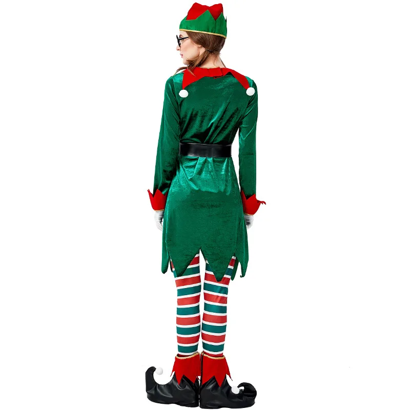 Зеленый дух рождественских эльфов костюмы для женщин и мужчин Рождественская вечеринка Косплей Полный комплект