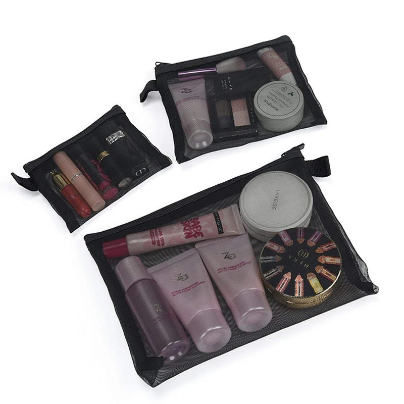 Сетчатые сумки на молнии, упаковка из 3 (S/M/L), косметический Органайзер для косметических принадлежностей, дорожный набор туалетных