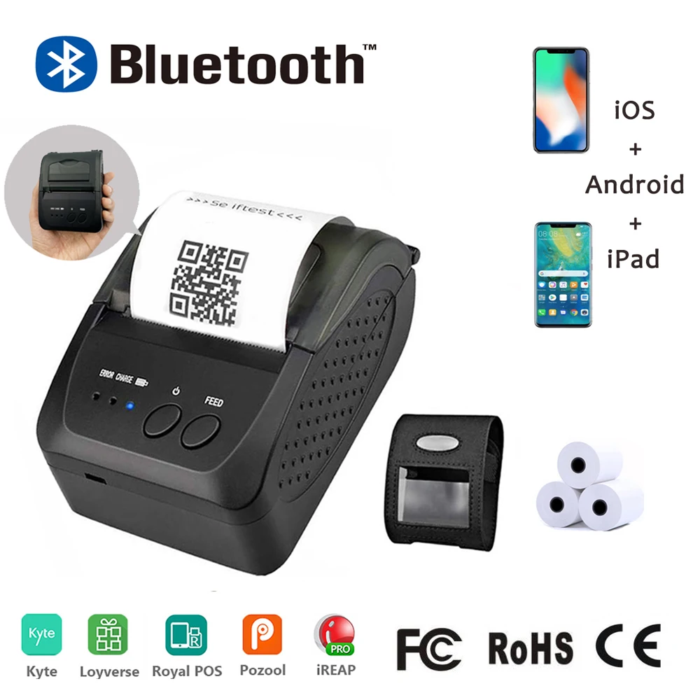 KEFAR мини портативный 58 мм Bluetooth Термопринтер для чеков Android IOS POS беспроводной