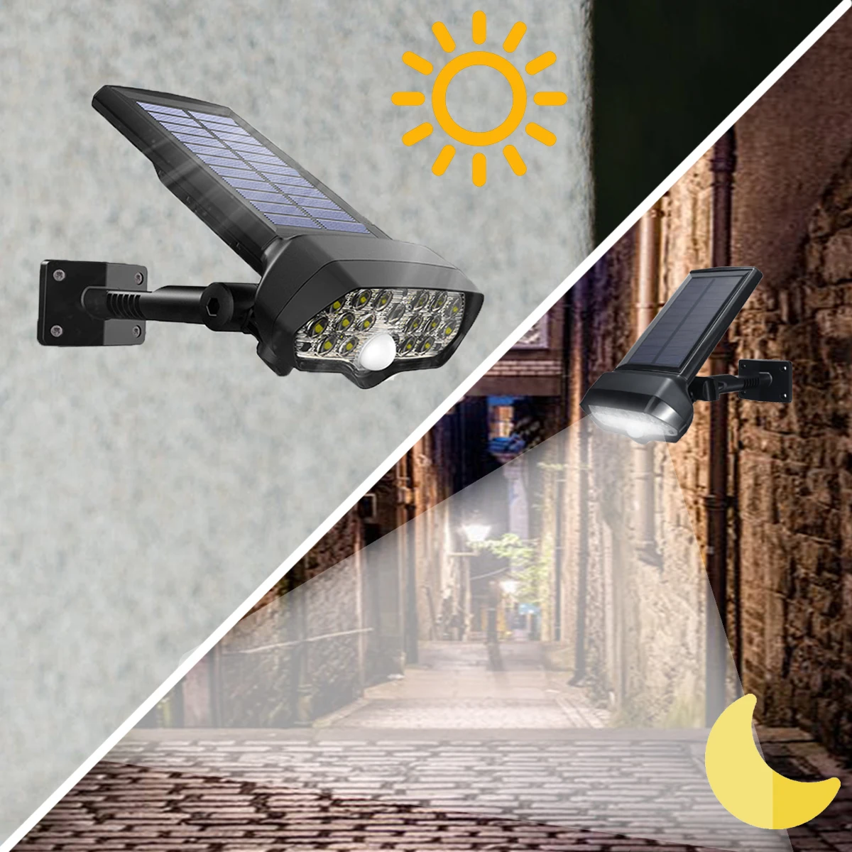 Dimmable Solar Lamp for Garden Outdoor PIR Motion Sensor LED Solar Powered Light Waterproof Home Wall Light rechargeable battery