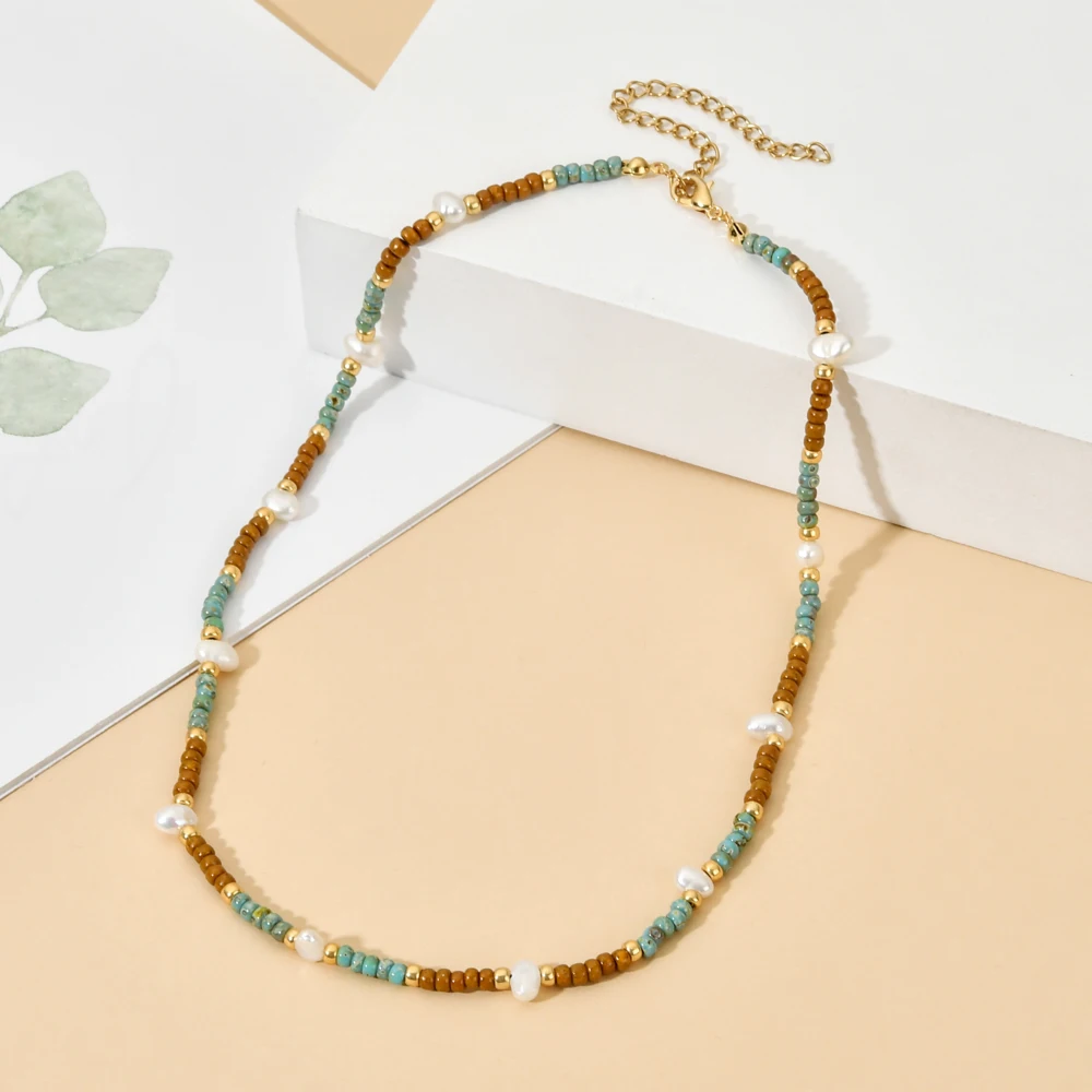 ZMZY Boho Cute Pearl Choker Necklace Women Jewelry Collares Miyuki Glass Beads Fashion Necklace Femme Stainless Steel Chain - Image 4