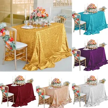 

50x130cm Sparkly Sequin Tablecloth Glitter Round&Rectangular Table Cloth Cover Wedding Party Banquet Dinner Table Decoration