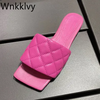 

New Summer Beach Slippers Shoe Woman Flipflops lattice candy color Lazy Mullers Shoes Casual Outdoor Wear Female flat sandals