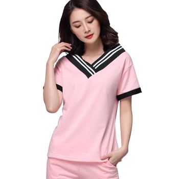 

Summer 2020 Girls Pijamas Mujer Comfortable Women Pajamas Sets Short Sleeve Thin Casual Home Wear Solid Pink Students Sleepwear