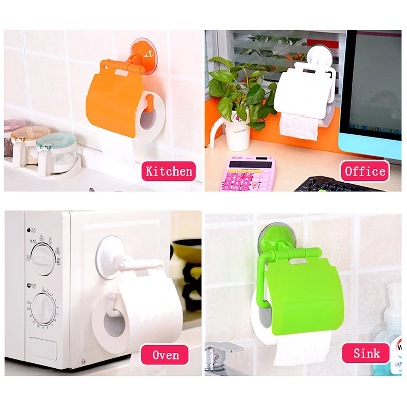 Wall Mounted Sucker Toilet Paper Holder Seamless Waterproof Suction Cup Paper Towel Rack Dispenser Plastic Toilet Roll Rack