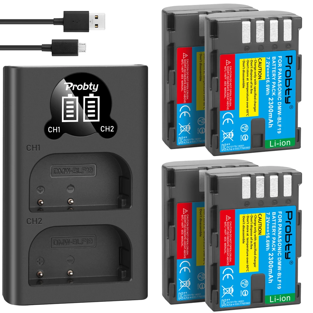 2300Mah Dmw-Blf19 Dmw Blf19 Blf19E Dmw-Blf19E Dmw-Blf19Pp Batteria + Led Doppio Caricatore Usb Per Panasonic Lumix Gh3 Gh4 Gh5 G9