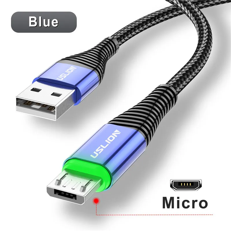 USLION 5A LED Micro USB Cable Fast Charging Micro USB Charger Support Data Transmission For Xiaomi Samsung Android Phone Cable types of mobile charger Cables