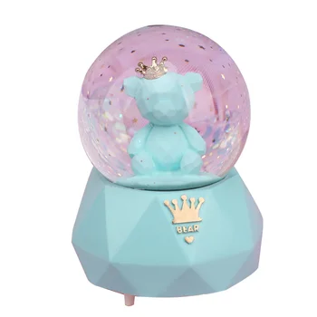 

Crystal Ball Rotating Music Box Abstract Crown Bear Snow Globe Christmas Decoration For Home Home Decoration Accssories
