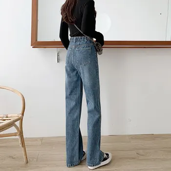 

High-waist denim wide-leg pants women loose loose and drape spring and autumn 2020 new retro straight Xuanya daddy pants