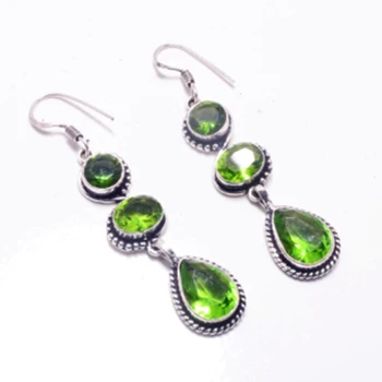 

Genuine Peridot Silver Overlay on Copper Earrings, Hand made Women Jewelry Gift , E5598