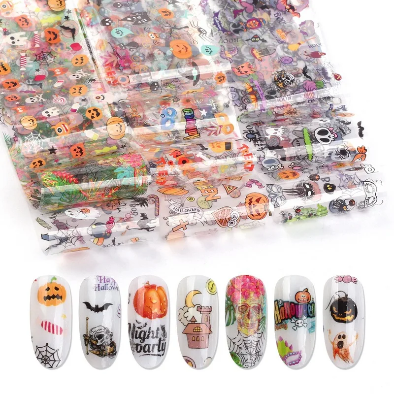 

10pcs Halloween Xmas Designs Transfer Foils Stickers Christmas Nails Decorations Snowflakes Deer Leopard Nail Foil Paper 4*20cm