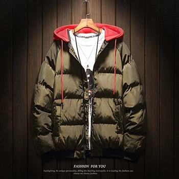 HCXY Мужская зимняя парка, Мужская зимняя одежда, японская мужская теплая куртка с капюшоном для студентов, хлопковая одежда - Цвет: Army Green