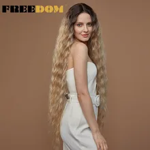 Vrijheid Synthetische Lace Pruiken Voor Vrouwen 42 Inch Super Lange Natuurlijke Krullend Wave Ombre Blonde Roze Vrouwen Pruik Kleurrijke cosplay Pruiken