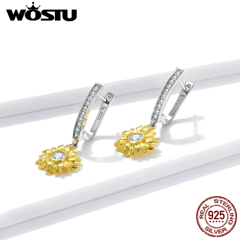 WOSTU реальные 925 пробы Серебряные серьги подсолнечника пряжки для ушей в виде колец кольца Для женщин дружба