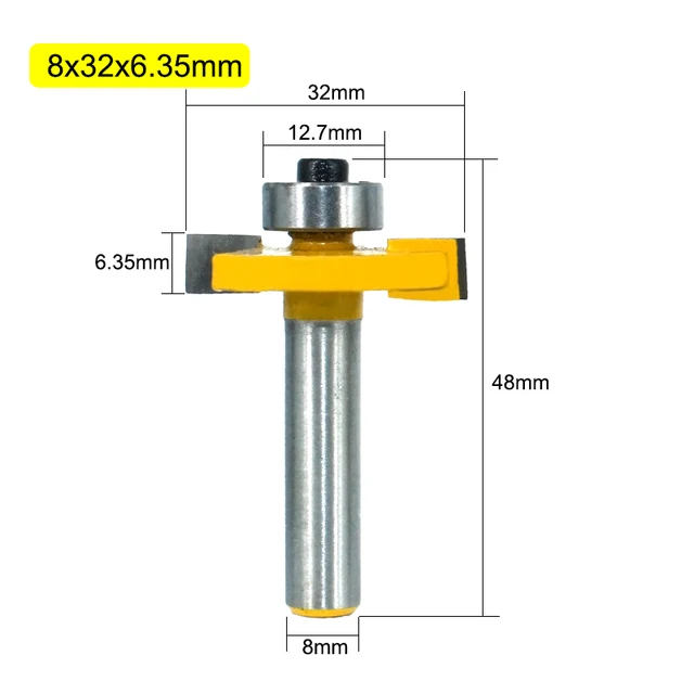 1pc 8mm Shank T-Sloting Router Bit Bit with Bearing Wood Slot Milling Cutter T Type Rabbeting Woodwork Tool for Wood MC02091 8x32x6.35mm