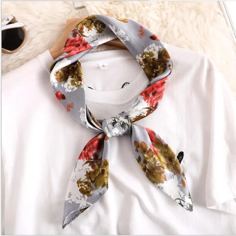 

KOI LEAPING new summer decoration woman fashion scarves flower pattern printing small square scarf soft headscarf hot gift