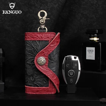 

Manual leather key bag men's car key bag head layer cowhide multi-functional waist leather carving key bag women fashion