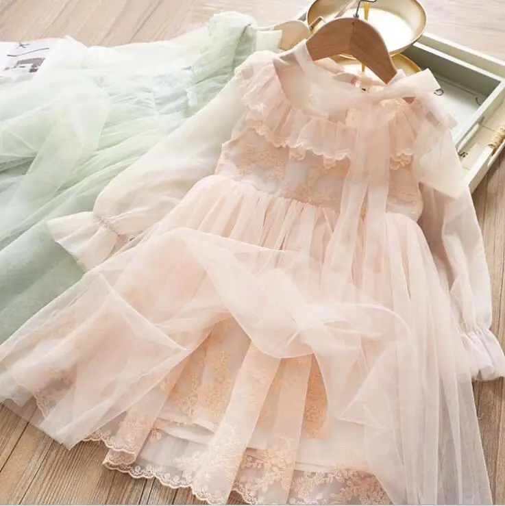 Весеннее кружевное платье феи с вышивкой; Сетчатое платье принцессы для девочек; детское модное милое платье; 5 шт/лот;